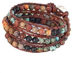 Plumiss Boho Leather Handmade Natural Stone Crystal Bead Wrap Bracelets Collection