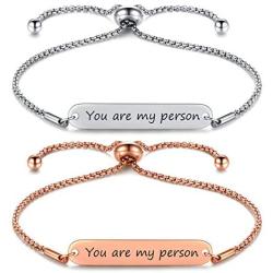 JF.JEWELRY Personalized Couple Bracelets Custom Couple Bracelet | 2 Pcs Gift for Lover His Queen Her King Stainless Steel Bar Bracelet with Box Chain, Adjustable