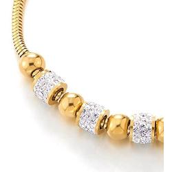 COOLSTEELANDBEYOND Stainless Steel Charm Bracelet for Women with Steel Bead String and Cubic Zirconia, Adjustable