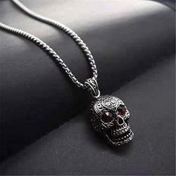 Suger Skull Pendant Necklace for Men with Red CZ Eyes Stainless Steel Pendant with Chain for Women Men Rapper Punk Hip Hop Jewelry