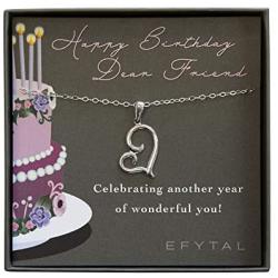 EFYTAL Best Friend Birthday Gifts, 925 Sterling Silver Sideways Heart Necklace on Message Card, Friendship Gift, Happy Birthday Necklace for Women