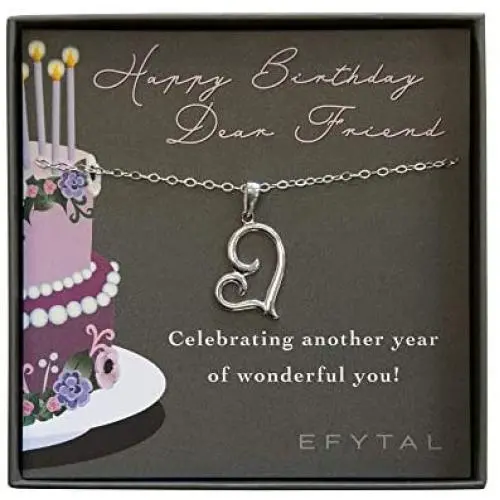 EFYTAL Best Friend Birthday Gifts, 925 Sterling Silver Sideways Heart Necklace on Message Card, Friendship Gift, Happy Birthday Necklace for Women EFYTAL Best Friend Birthday Gifts, 925 Sterling Silver Sideways Heart Necklace on Message Card, Friendship Gift, Happy Birthday Necklace for Women