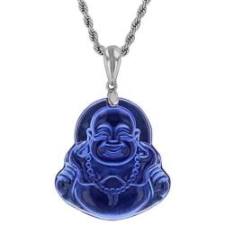 Laughing Buddha Blue Jade Pendant Silver Necklace Rope Chain Genuine Certified Grade A Jadeite Jade Hand Crafted, Jade Necklace, 14k Jade Buddha necklace, Jade Medallion