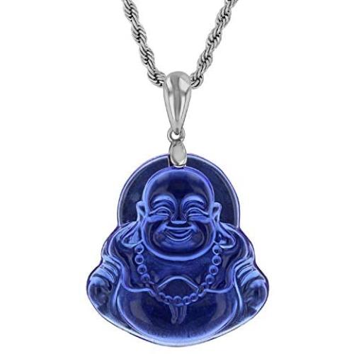 Laughing Buddha Blue Jade Pendant Silver Necklace Rope Chain Genuine Certified Grade A Jadeite Jade Hand Crafted, Jade Necklace, 14k Jade Buddha necklace, Jade Medallion
