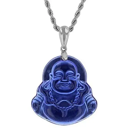 Laughing Buddha Blue Jade Pendant Silver Necklace Rope Chain Genuine Certified Grade A Jadeite Jade Hand Crafted, Jade Necklace, 14k Jade Buddha necklace, Jade Medallion