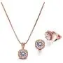Mariell Rose Gold Necklace & Clip On Earrings Jewelry Set, 10mm Pave Halos with Round CZ Solitaires