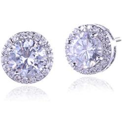 Silver Cubic Zirconia Stud Earrings for Women CZ Stud Earrings Sterling Silver 18k White Gold Plated Halo Stud Hypoallergenic Earrings Simulated Diamond Stud for Girls Fashion Everyday Jewelry