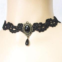 CharmLight Jewelry Popular Black Flower Lace Gothic Lolita Beads Pendant Choker Necklace