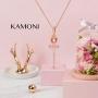 KAMONI Sailor Moon Wand Pendant Necklace Sterling Silver Beauty Soldiers 18K Rose Gold Plated with Cubic Zirconia CZ Necklace Adjustable Length Pearl Chain Jewelry Gifts for Women Girls