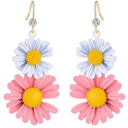 SUNSCSC Flowers Hook Earrings for Women Girl Daisy Flower Drop Dangle Ear Stud Earrings Gift Jewelry