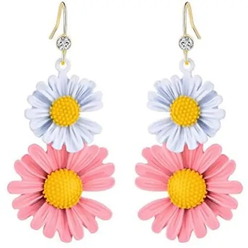 SUNSCSC Flowers Hook Earrings for Women Girl Daisy Flower Drop Dangle Ear Stud Earrings Gift Jewelry SUNSCSC Flowers Hook Earrings for Women Girl Daisy Flower Drop Dangle Ear Stud Earrings Gift Jewelry
