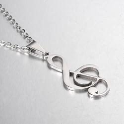 Stainless Steel Musical Music Note Charm Pendant Necklace 22''