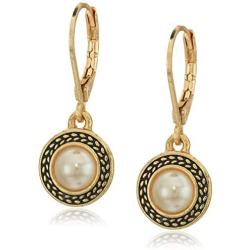 Napier Womens Pierced Earrings Pearl Drop Leverback, Gold/Cocoa Pearl, One Size
