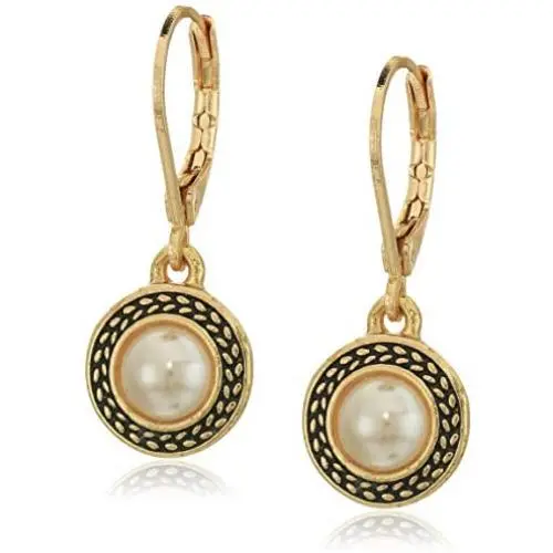 Napier Womens Pierced Earrings Pearl Drop Leverback, Gold/Cocoa Pearl, One Size Napier Womens Pierced Earrings Pearl Drop Leverback, Gold/Cocoa Pearl, One Size