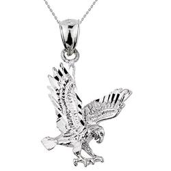 Animal Kingdom Textured Sterling Silver Landing Eagle Charm Pendant Necklace