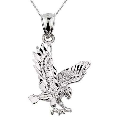 Animal Kingdom Textured Sterling Silver Landing Eagle Charm Pendant Necklace