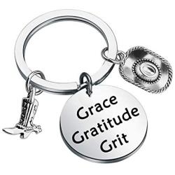 CYTING Cowboy Cowgirl Keychain Grace Gratitude Grit Southern Country Inspired Cow Jewelry Inspirational Western Gift for Cowboy Cowgirl Gift