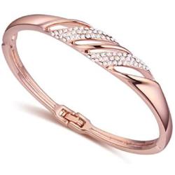 Crystalline Azuria White Crystals from Swarovski Bangle Bracelet 18 ct Rose Gold Plated 7.10'' for Women