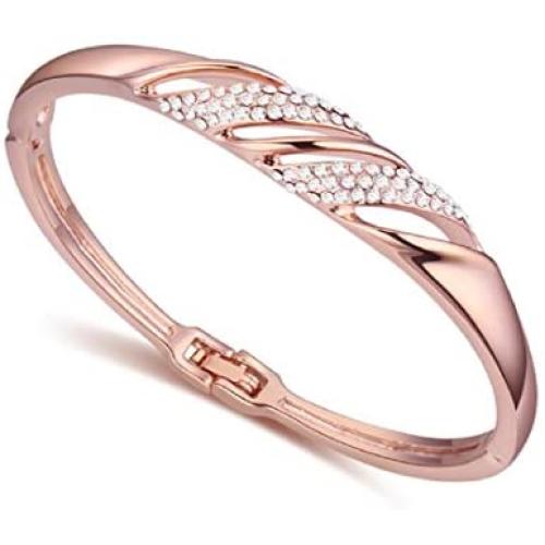 Crystalline Azuria White Crystals from Swarovski Bangle Bracelet 18 ct Rose Gold Plated 7.10'' for Women