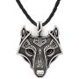 HAQUIL Wolf Necklace - Viking Celtic Wolf Head Pendant - Leather Cord - Wolf Jewelry Gifts