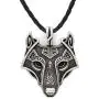 HAQUIL Wolf Necklace - Viking Celtic Wolf Head Pendant - Leather Cord - Wolf Jewelry Gifts