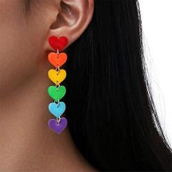 coadipress Heart Rainbow Chain Stud Earrings for Women Girls Cool Weird Lightweight Resin Acrylic Personality Dangle Drop Earrings Jewelry