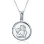Religious Round Disc Medal Guardian Angel Cherub Pendant Necklace For Women For Teen 925 Sterling Silver