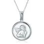 Religious Round Disc Medal Guardian Angel Cherub Pendant Necklace For Women For Teen 925 Sterling Silver