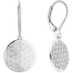 JO WISDOM 925 Sterling Silver Flower of Life Drop&Dangle Leverback Earrings