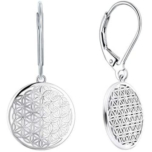 JO WISDOM 925 Sterling Silver Flower of Life Drop&Dangle Leverback Earrings