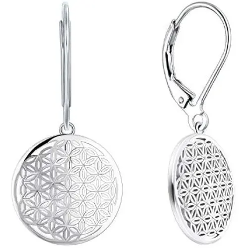 JO WISDOM 925 Sterling Silver Flower of Life Drop&Dangle Leverback Earrings JO WISDOM 925 Sterling Silver Flower of Life Drop&Dangle Leverback Earrings