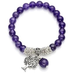 Jovivi 8MM Purple Amethyst Natural Gemstone Tree of Life Lucky Charm Stretch Bracelet