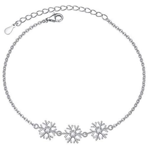 S925 Sterling Silver Snowflake Necklace Earrings Bracelet Ring Set for Lady Women Girl Jewelry