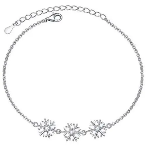 S925 Sterling Silver Snowflake Necklace Earrings Bracelet Ring Set for Lady Women Girl Jewelry
