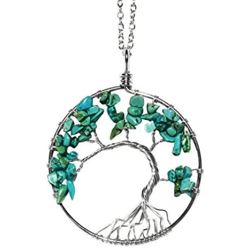 Luvalti Tree of Life - Gemstone Chakra Jewelry Blue Silver Chain Necklace