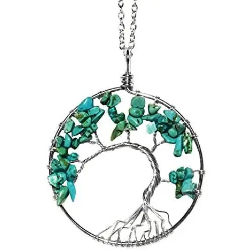 Luvalti Tree of Life - Gemstone Chakra Jewelry Blue Silver Chain Necklace Luvalti Tree of Life - Gemstone Chakra Jewelry Blue Silver Chain Necklace