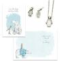 Smiling Wisdom - Penguin Quartz Cats Eye Necklace and Earrings - Friendship Thinking of You Greeting Card Gift Set - Female Woman Friend - Opaque White, Stainless Steel Posts - Silver