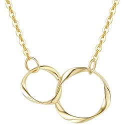 Agvana 14K Solid Real Yellow Gold Two Interlocking Infinity Eternity Double Circles Necklace Mother Daughter Friendship Love Necklace Fine Jewelry Anniversary Birthday Gifts for Women Girls Mom Her