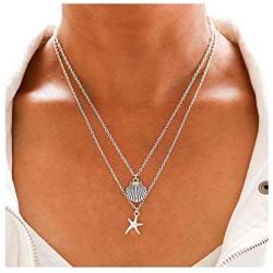 Yalice Layered Starfish Necklace Chain Boho Shell Necklaces Jewelry for Women and Girls