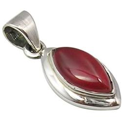 SilverStarJewel 925 Sterling Silver Marquise Cabochon Carnelian Pendant 1'' New Art