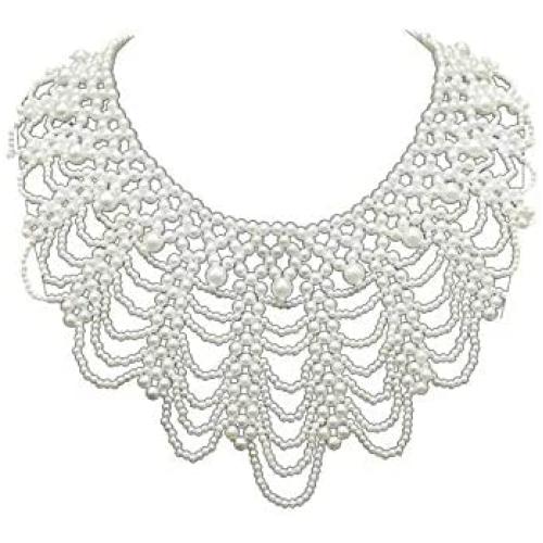 Fuqimanman2020 Pearl Beaded False Collar Choker Necklace Hand Woven Trendy Tassel Necklace Dainty Faux Pearl Necklace for Women Girls Jewelry