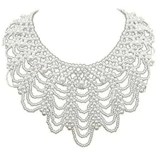 Fuqimanman2020 Pearl Beaded False Collar Choker Necklace Hand Woven Trendy Tassel Necklace Dainty Faux Pearl Necklace for Women Girls Jewelry