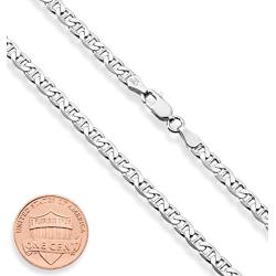 Miabella Solid 925 Sterling Silver Italian 3mm, 4mm, 6mm, 7mm Diamond-Cut Solid Flat Mariner Link Chain Necklace for Women Men, 16-30 Inch Made in Italy