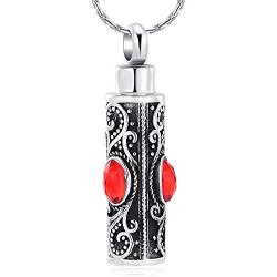 constantlife Cremation Jewelry for Ashes Crystal Stainless Steel Cylinder Urn Pendant Memorial Necklace Keepsake for Women/Men