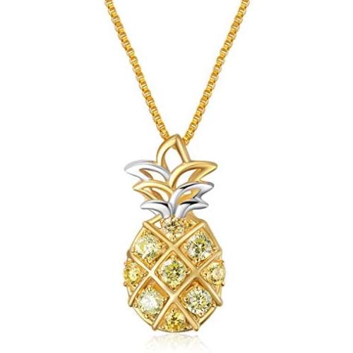 AOBOCO Sterling Silver Pineapple Necklace Gold Plated Pendant,Jewelry Gift for Women