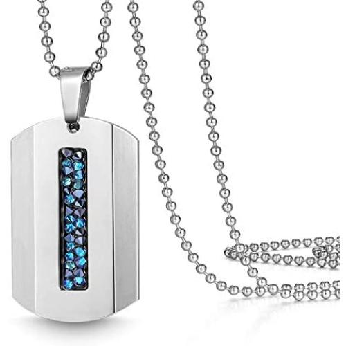 ETEVON Necklaces for Men Boys Stainless Steel Rectangle Pendant Dog Tag Ball Chain Necklace for Son Birthday Jewelry Gifts for Boyfriend Husband Dad