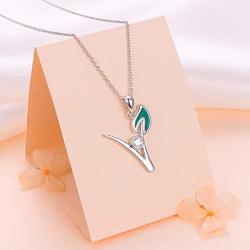 Ladytree S925 Sterling Silver Vegan Necklace Cubic Zirconia Green Symbol Necklace for Vegetarian Women,18 inches