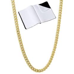 The Bling Factory 3mm Polished 14k Yellow Gold Plated Flat Cuban Link Curb Chain Necklace