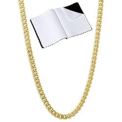 The Bling Factory 3mm Polished 14k Yellow Gold Plated Flat Cuban Link Curb Chain Necklace