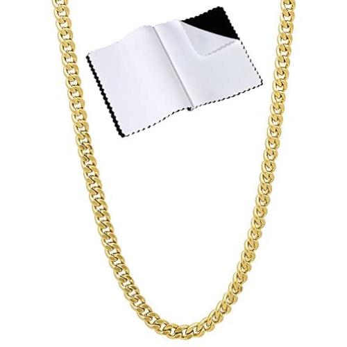 The Bling Factory 3mm Polished 14k Yellow Gold Plated Flat Cuban Link Curb Chain Necklace